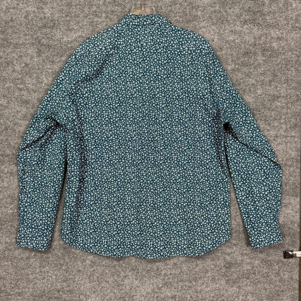 J‎ Crew Flex Washed Shirt Mens XXL Teal Blue Floral Slim Fit Button Down BT240